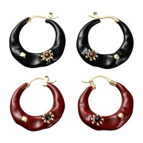 GOMAKERER 2 Paar Emaille Ohrringe Für Damen, 2 Farben Vintage Emaille Tropfglasur Creolen Ohrschmuck Statement Schmuck Für Party Und Alltag von GOMAKERER