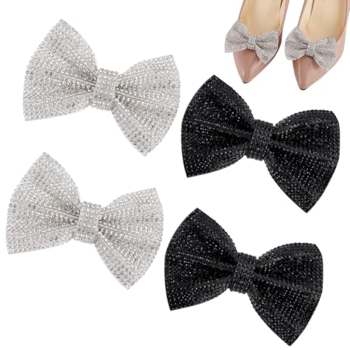GOMAKERER 2 Paar Schuhclips Mit Strasssteinen Und Schleife 2 Farben, Kristall Bowknot Schuhe Schnalle Abnehmbare Schuh Dekorationen Legierung Schuhe Zubehör Für Hochzeit Party High Heels von GOMAKERER