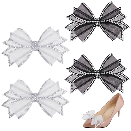 GOMAKERER 2 Paar Schuhclips Mit Strasssteinen Und Schleife 2 Farben, Kristall Bowknot Schuhe Schnalle Abnehmbare Schuh Dekorationen Polyester Schuhe Zubehör Für Hochzeit Party High Heels von GOMAKERER