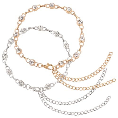 GOMAKERER 2 Paar Schuhriemen Mit Strass Kette 2 Farben, Knöchelriemen Aus Kristalllegierung Abnehmbare Anti Lose Riemen Für High Heels Schuhdekorationen Für Frauen Geschenke von GOMAKERER