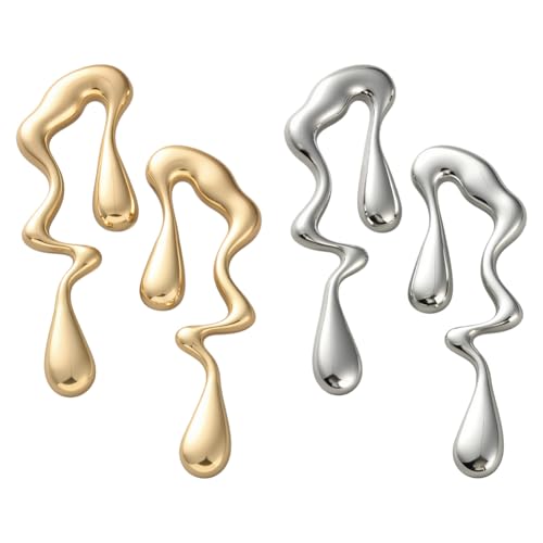 GOMAKERER 2 Paar Unregelmäßige Tropfenohrringe, 2 Farben Statement Ohrringe Mit Schmelzender Flüssigkeit Schmuck Geschenke Statement Ohrring Für Frauen von GOMAKERER