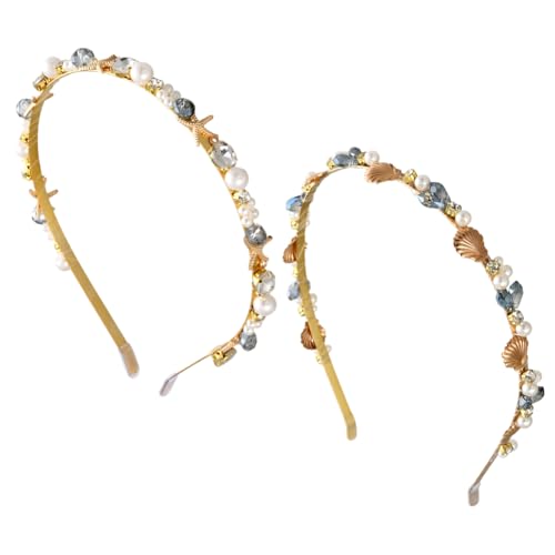GOMAKERER 2 Stück 2 Farben Gold Braut Stirnbänder Krone Perle Barock Haarbänder Kristall Perlen Haardraht Metall Haar Hoop Zubehör Für Frauen Geburtstag Geschenk Dekoration von GOMAKERER