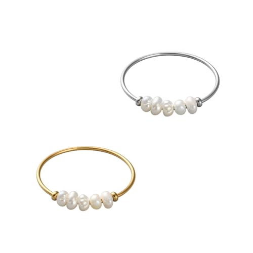 GOMAKERER 2 Stück 2 Farben Süßwasserperlenringe, 18mm Zierliche Stapelringe Edelstahl Perlenringe Stapelringe Süße Schmuckgeschenke Zum Basteln Hochzeitsparty Gastgeschenk von GOMAKERER