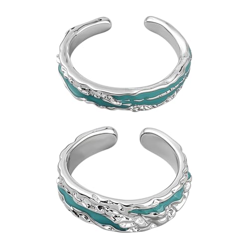 GOMAKERER 2 Stück 2 Stile Blaue Emaille Gothic Ringe, 4.5~6mm Messing Offene Manschettenringe Verstellbarer Stapelring Aus Kupfer Vintage Fingerring Beschläge Für Frauen Basteln Schmuckherstellung von GOMAKERER