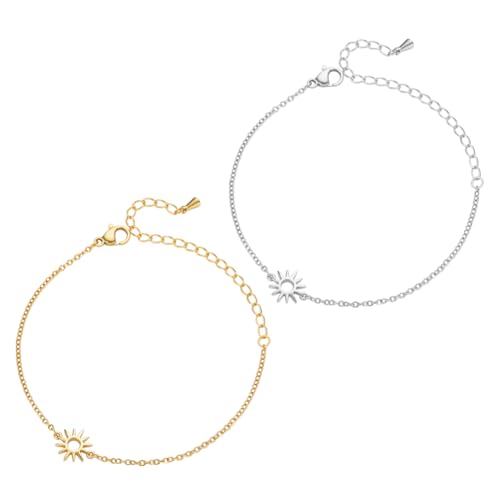 GOMAKERER 2 Stück Fußkettchen Armbänder 2 Farben Für Damen Goldene Und Silberne Edelstahl Verstellbare Fußkettchen Boho Beach Fuß Fußkettchen Für Frauen， 15.6cm Lang von GOMAKERER