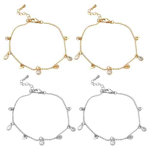 GOMAKERER 2 Stück Fußkettchen Armbänder 2 Farben Für Damen Verstellbare Fußkettchen Aus Goldenem Und Silbernem Messing Mit Tropfenform Boho Fußkettchen Für Strandpartys Trendiges Geschenk Für Frauen von GOMAKERER