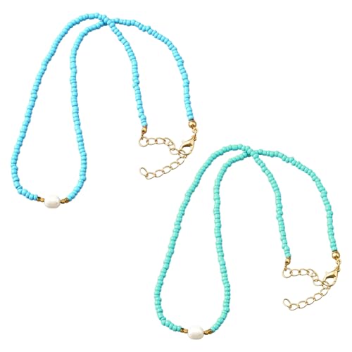 GOMAKERER 2 Stück Halskette Mit Zweifarbigen Edelsteinperlen Und Süßwasserperle Türkisfarbene Perlenketten Kristallperlen Boho Strandketten Trendig Für Frauen, 43cm Lang von GOMAKERER