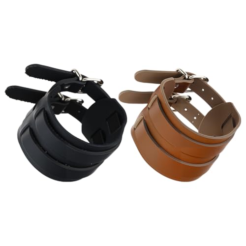 GOMAKERER 2 Stück Lederarmband Mit Doppelschnalle, 2 Farbe Punk Stil Verstellbar PU Leder Armband Schnalle Breite Manschette Armband Schwarz Design Für Männer Frauen von GOMAKERER