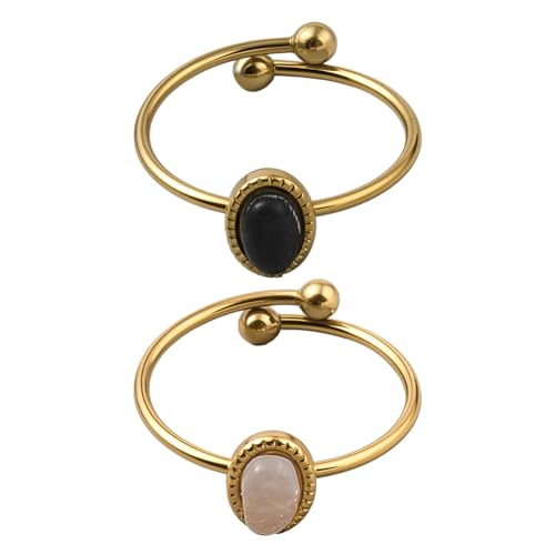 GOMAKERER 2 Stück Vergoldete Fingerringe 2 Farben, 17.5mm Edelstein Manschettenringe Verstellbar Edelstahl Anlaufgeschützt Vintage Fingerring Beschläge Zum Basteln von Schmuck von GOMAKERER