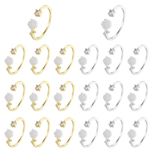 GOMAKERER 20 Stück 2 Farben Rose Blume Fingerringe, 17.1mm Verstellbarer Offener Manschettenring Legierungsringe Gemischte Farben Fingerring Beschläge Zum Basteln von Schmuck von GOMAKERER