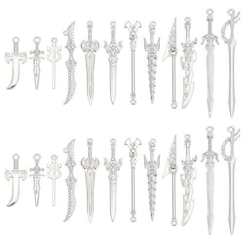 GOMAKERER 24 Stück 12 Stile Antike Schwerter Lesezeichen-Anhänger, Rack-Plating-Legierung Anhänger Charms Samurai Katana Stiletto Dolch Charm Für Lesezeichen Handwerk Armband Halskette von GOMAKERER
