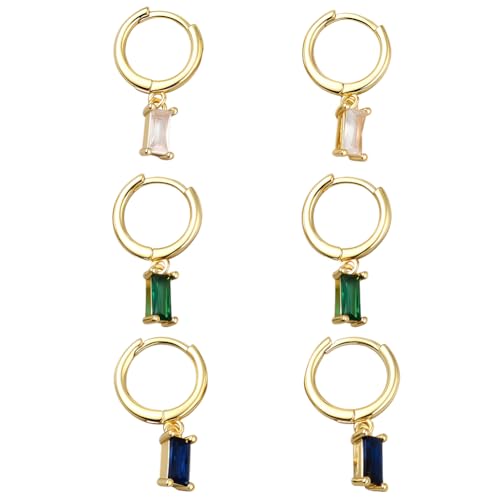 GOMAKERER 3 Paar 3 Farben 18K Vergoldete Huggie Ohrringe Mit Baumeln Ohrringe Mit Künstlichem Smaragd Creolen Aus Messing Mit Zirkonia Für Die Herstellung von Ohrringen Und Schmuck Für Damen von GOMAKERER
