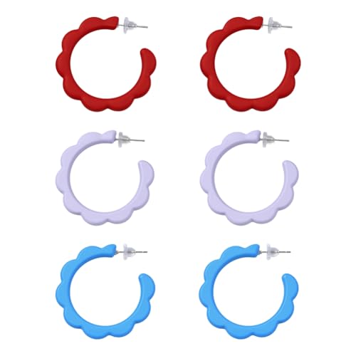 GOMAKERER 3 Paar Creolen Mit Blumenmotiv, 3 Farben Creolen In Bonbonfarben Offene Ohrringe Aus Acryl Leicht Schlaufen Für Damen Partyschmuck von GOMAKERER