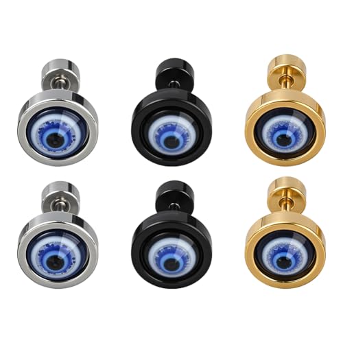GOMAKERER 3 Paar Ohrstecker Mit Kreisförmigem Bösen Blick In 2 Farben Ohrstecker In Verschiedenen Farben Unisex Edelstahl Ohrstecker Mit Harz Für Damen Und Herren von GOMAKERER