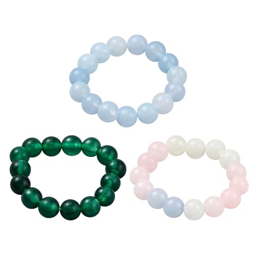 GOMAKERER 3 Stück 3 Farben Kristall Edelstein Ringe Für Damen, 19mm Natürliche Jade Stretch Fingerringe Bunte Stapelbare Ringes Vintage Ringes Zum Basteln von Schmuck von GOMAKERER
