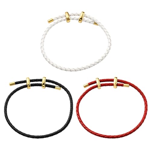 GOMAKERER 3 Stück Drahtseilarmbänder, 3 Farben Leder Gewebte Kordel Armbänder Verstellbare Wickelschnur Stahl Charm Für Frauen Männer von GOMAKERER