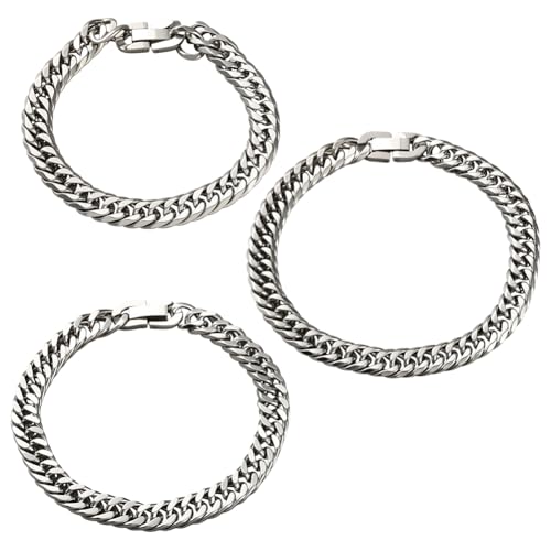 GOMAKERER 3 Stück Kubanische Kettenarmbänder, 19.7~23.2cm 304 Edelstahlarmband Verdickte Armbänder Für Männer Und Frauen von GOMAKERER