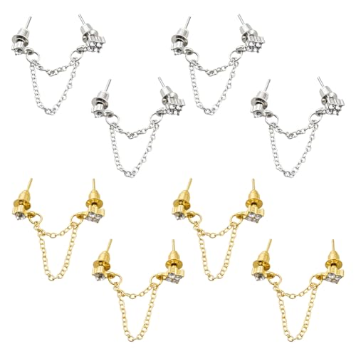 GOMAKERER 4 Paar 2 Farben Goldkette Ohrstecker Für Damen, Goldene Ohrhänger Kleine Lange Kettenohrringe Set Für Mehrere Piercings Ohrschmuck Geschenk Modeaccessoires Für Frauen von GOMAKERER