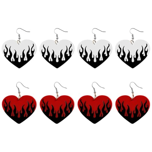 GOMAKERER 4 Paar 2 Farben Herz Flamme Feuer Ohrringe Punk Feuerelement Herz Ohrring Flammen Acryl Ohrrings Lustig Kreativ Gotisch Übertrieben Baumelnde Ohrringe Für Frauen von GOMAKERER