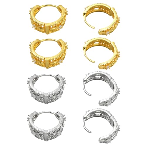 GOMAKERER 4 Paar 2 Farben Kleine Creolen Für Damen, Huggie Creolen Mit Zirkonia Ohrschmuck Geschenk Modisches Accessoire Für Frauen von GOMAKERER