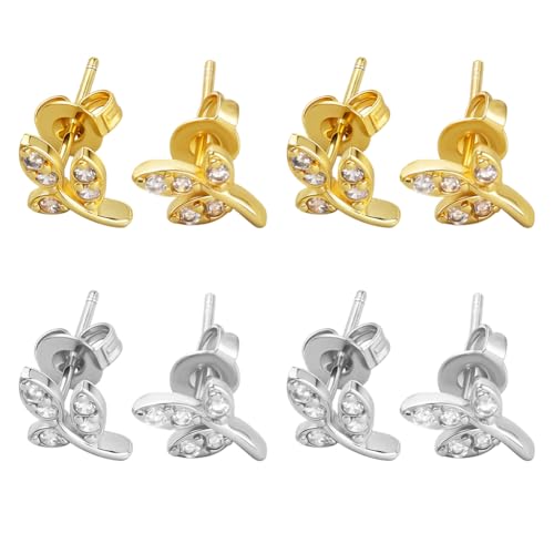GOMAKERER 4 Paar 2 Farben Kleines Süßes Ohrstecker Set Für Damen Ast Kletterer Ohrstecker Messing Schmuck Geschenk Für Frauen von GOMAKERER
