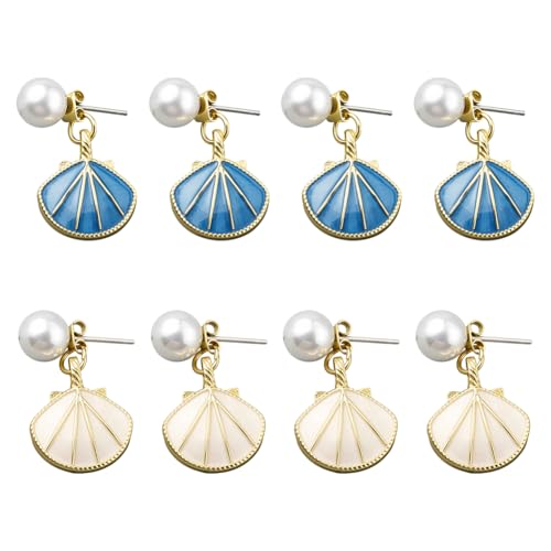 GOMAKERER 4 Paar Baumelnde Muschel Ohrringe Für Damen, 2 Farben Shell Ohrringe Muschel Tropfenohrringe Sommer Strand Party Schmuck Für Frauen von GOMAKERER