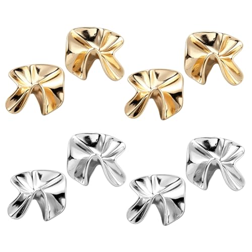 GOMAKERER 4 Paar Luxuriöse Ohrstecker Aus Metall Mit Blumenmuster, 2 Farben Unregelmäßige Ohrring Zinklegierung Dicker Ohrstecker Metall Plissee Ohrring Für Frauen Party Geburtstag Tragen von GOMAKERER