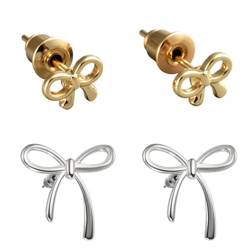 GOMAKERER 4 Paar Ohrstecker Mit Schleife, 2 Farben Schmetterlings Hohlohrring Zierliche Einfache Kleine Schleifenohrringe Schmuckgeschenk Für Frauen Jahrestag Valentinstag Weihnachten von GOMAKERER