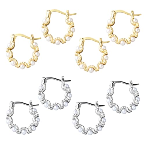 GOMAKERER 4 Paar Perlen Creolen, 2 Farben Elegante Baumelnde Ohrringe Leichte Kleine Creolen Modeschmuck Geschenk Für Frauen Jahrestag Valentinstag Weihnachten von GOMAKERER