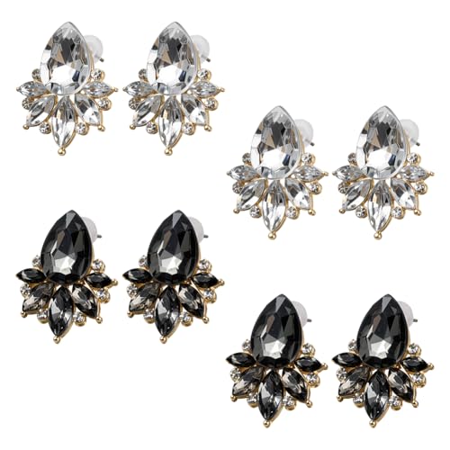 GOMAKERER 4 Paar Vintage Strass Ohrringe, 2 Farben Kristall Ohrstecker Funkelnde Strass Cluster Ohrstecker Brautschmuck Für Hochzeit Party Abschlussball Kostümschmuck Braut Frauen Geburtstagsgeschenk von GOMAKERER
