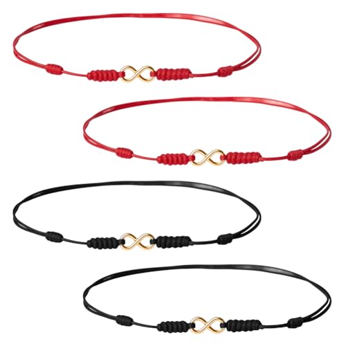 GOMAKERER 4 Stück 2 Farben Gold Ribbon Support Freundschaftsarmband Fußkettchen Mit Infinity Link Verstellbarer Kordel Aus Legierung Verstellbares Seilfaden Armband Für Frauen von GOMAKERER