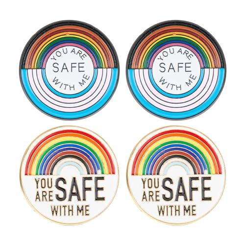 GOMAKERER 4 Stück 2 Stile Legierung Regenbogen Abzeichen Pins, Emaille-Anstecknadeln "You Are Safe With Me" Runde Regenbogen-Broschen Lustige Regenbogen-Anstecknadel Brosche Anstecknadel Dekoration GOMAKERER 4 Stück 2 Stile Legierung Regenbogen Abzeichen Pins, Emaille-Anstecknadeln "You Are Safe With Me" Runde Regenbogen-Broschen Lustige Regenbogen-Anstecknadel Brosche Anstecknadel Dekoration von GOMAKERER