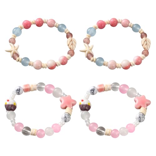 GOMAKERER 4 Stück Armbänder Mit Seestern Blatt Design 2 Stile Bonbonfarbenes Blattarmband Elastisches Armband Aus Keramik Mit Seesternen Für Damen von GOMAKERER