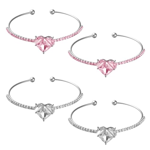 GOMAKERER 4 Stück Goldenes Herzarmband, 2 Farben Legierung Herz Kette Armband Stapelbar Ermöglichen Offene Handgelenk Arm Manschette Armbänder Für Frauen von GOMAKERER