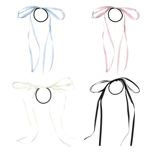 GOMAKERER 4 Stück Haargummi Mit Schleife, 4 Farben Schleife Elastische Haargummis Bowkont Haarschmuck Gummibänder Haarhalter Dehnbare Pferdeschwanz Haarbänder Für Frauen Mädchen Hochzeit Braut von GOMAKERER
