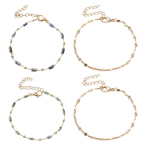 GOMAKERER 4 Stück Saphir Armbänder, 2 Stile Emstone Perlenkette Armband Bunte Perlen Getrennt Perlenkette Für Frauen von GOMAKERER