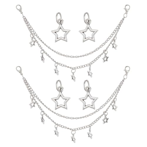 GOMAKERER 4 Set Schuh Charm Ketten, 23cm Schnürsenkelkette Punk Stil Stern Motiv Schuhanhanger Metall Schuhketten Schuh Accessoires Dekorationen Für Damen Sneakers Freizeitschuhe Dekor von GOMAKERER