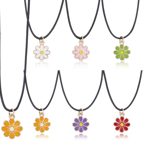 GOMAKERER 48 Stück Halsketten Mit Blumenanhänger, 6 Farben Mini Blumen Halskette Emaille Anhänger Halsketten Frühling Sommer Blumen Teeparty Geschenke Dekor Für Frauen von GOMAKERER