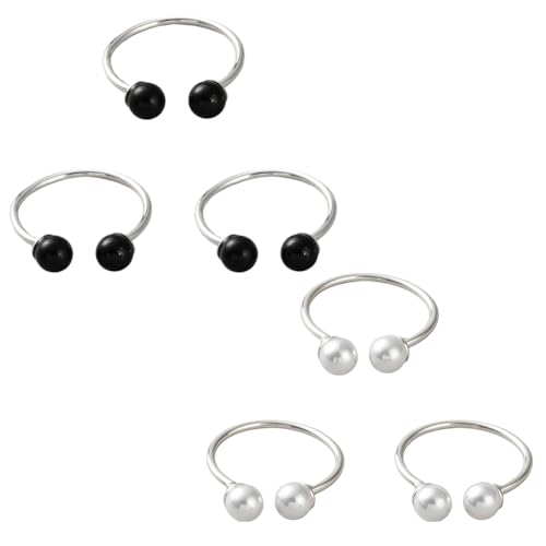 GOMAKERER 6 Stück 2 Farben Doppelperlenringe Stapelbare Ringe, 17mm Runden Schwarzen Weißen Perlen Verstellbar Zierliche Fingerringe Süßer Schmuck Geschenke Zum Basteln Hochzeitsfeier Gastgeschenk von GOMAKERER