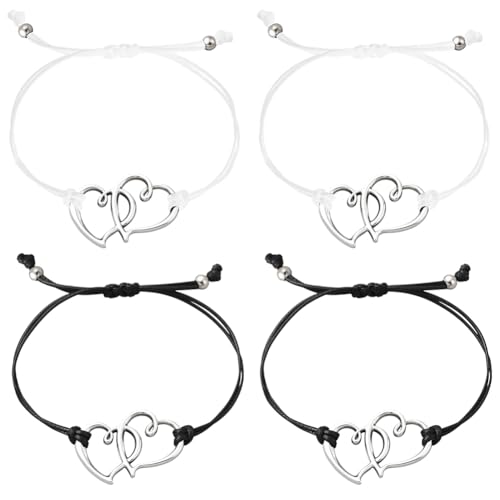 GOMAKERER 6 Stück 2 Farben Fußkettchen Für Damen, Verstellbares Fußkettchen Set Aus Gewachster Kordel Mit Doppeltem Hohlen Herzanhänger Freundschaftsarmband Fußkettchen Sommer Strandschmuck Für Frauen von GOMAKERER