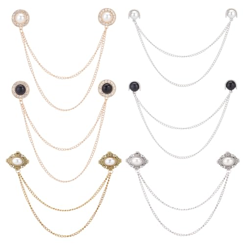 GOMAKERER 6 Stück 6 Stile Pullover-Ketten-Clips, Legierung Perle Schal Clips Kragen Halter Dekorationen Mischfarbe Strickjacke Clip Kragen Pins Kleid Pullover Kragen Brosche Für Frauen Geschenke von GOMAKERER