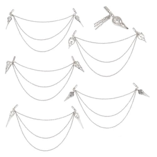 GOMAKERER 6 Stück 6 Stile Schnabelmasken Kragennadeln Legierung Punk Totenkopf Pins Charme Hängende Ketten Halloween Kragen Pins Krawatte Clip Für Schal Pullover Kragen Strickjacke Antik Silber Farbe von GOMAKERER