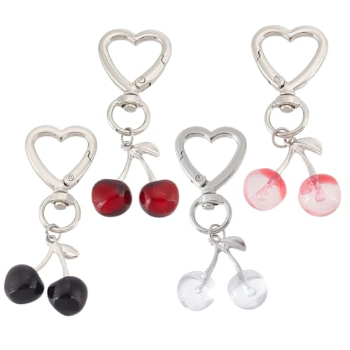 GOMAKERER 8 Stück Kirsch Schlüsselanhänger 4 Farben, Kirsch Anhänger Aus Kunstharz Süße Früchte Zum Aufhängen Mit Herz Drehverschlüssen Handtaschenanhänger Für Autotaschen Hängende Ornamente von GOMAKERER
