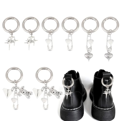 GOMAKERER 8 Stück Sicherheitsnadel Schuhanhänger Mit O Ringen, Schuhschmuck Im Tibetischen Stil Mit Stern Und Herz Hase Legierung Schuhanhänger Für Stiefel Taschen Geldbörsen Vintage Dekor 2.3 3.1cm von GOMAKERER
