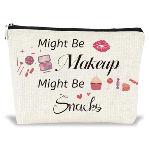 GOMAKERER Kosmetiktaschen Mit Reißverschluss Tragbare Kosmetiktasche Mit Aufschrift Might Be Makeup Could Be Snacks Reise Kulturtasche Clutch Accessoire Organizer Für Frauen Mädchen Geschenke von GOMAKERER