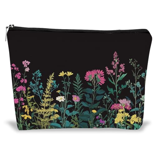 GOMAKERER Kosmetiktaschen Mit Reißverschluss Tragbare Reise Kosmetiktasche Mit Blumendruck Personalisierte Reise Kulturtasche Clutch Accessoire Organizer Für Frauen Und Mädchen Geschenke 25x18x5cm von GOMAKERER