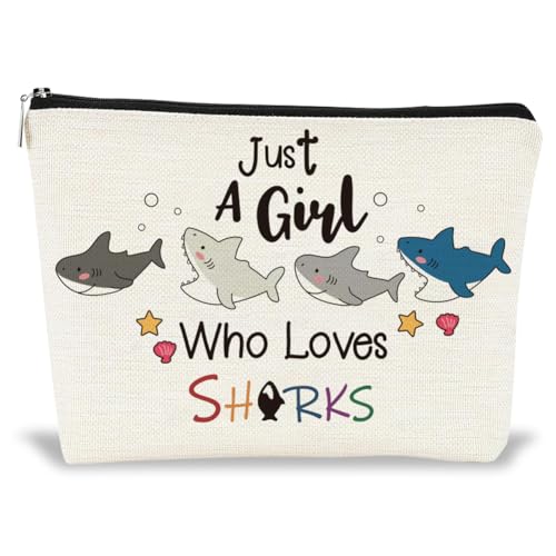 GOMAKERER Kosmetiktaschen Mit Reißverschluss Tragbare Reise Kosmetiktasche Mit Cartoon Haien Aufdruck Personalisierte Reise Kulturtasche Clutch Accessoire Organizer Für Frauen Mädchen Geschenke von GOMAKERER
