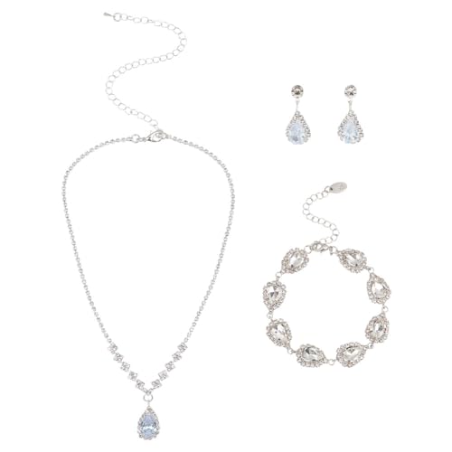 GOMAKERER Strass-Schmuckset, 1 Stück Halskette Mit Tropfenförmigem Kristallanhänger 1-Teiliges Silbernes Armband In Tropfenform Und 1 Paar Baumelnde Ohrstecker als Geschenk Für Frauen von GOMAKERER