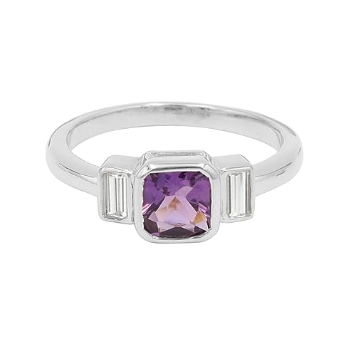 GOMTI JEWELS 925 Sterling Silver Amethyst & Crystal Ring for Women – Elegant Birthstone Gift US 7 von GOMTI JEWELS