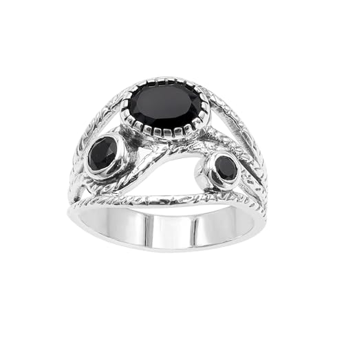 GOMTI JEWELS 925 Sterling Silver Black Onyx Ring for Women – Vintage Style Statement Ring, Handmade Look, Unique Gift Jewelry US 9 von GOMTI JEWELS